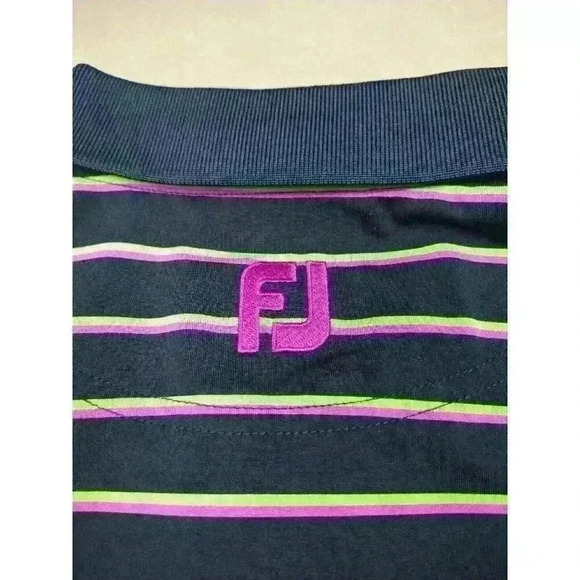FootJoy FJ Men's Golf Polo Shirt Navy Purple Green Striped Size Large - Picture 9 of 10